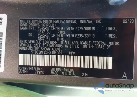 2023 Toyota Sienna Platinum from USA, damaged, VIN 5TDESKFC5PS104004